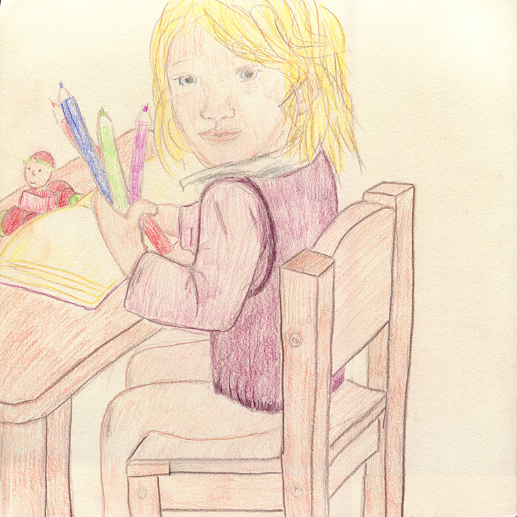  Bärbel Klingel: Buntstift-Zeichnung: Emilia malt 2