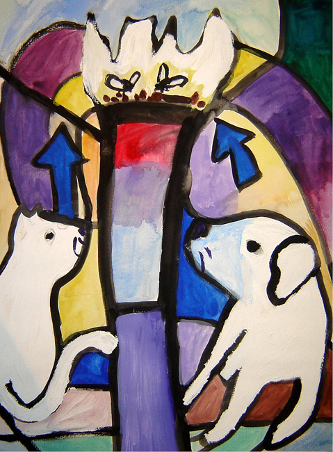  Illustration Bärbel Klingel zu Paul Klee: Die großen Tiere trauern am Tisch
